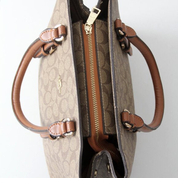 Coach Signature Coated Canvas Satchel Bag with Leather Handles - Picture 13 of 16